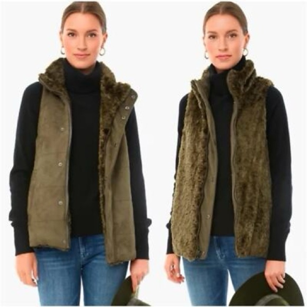 Tuckernuck Reversible Olive Green Faux Fur Vest XS